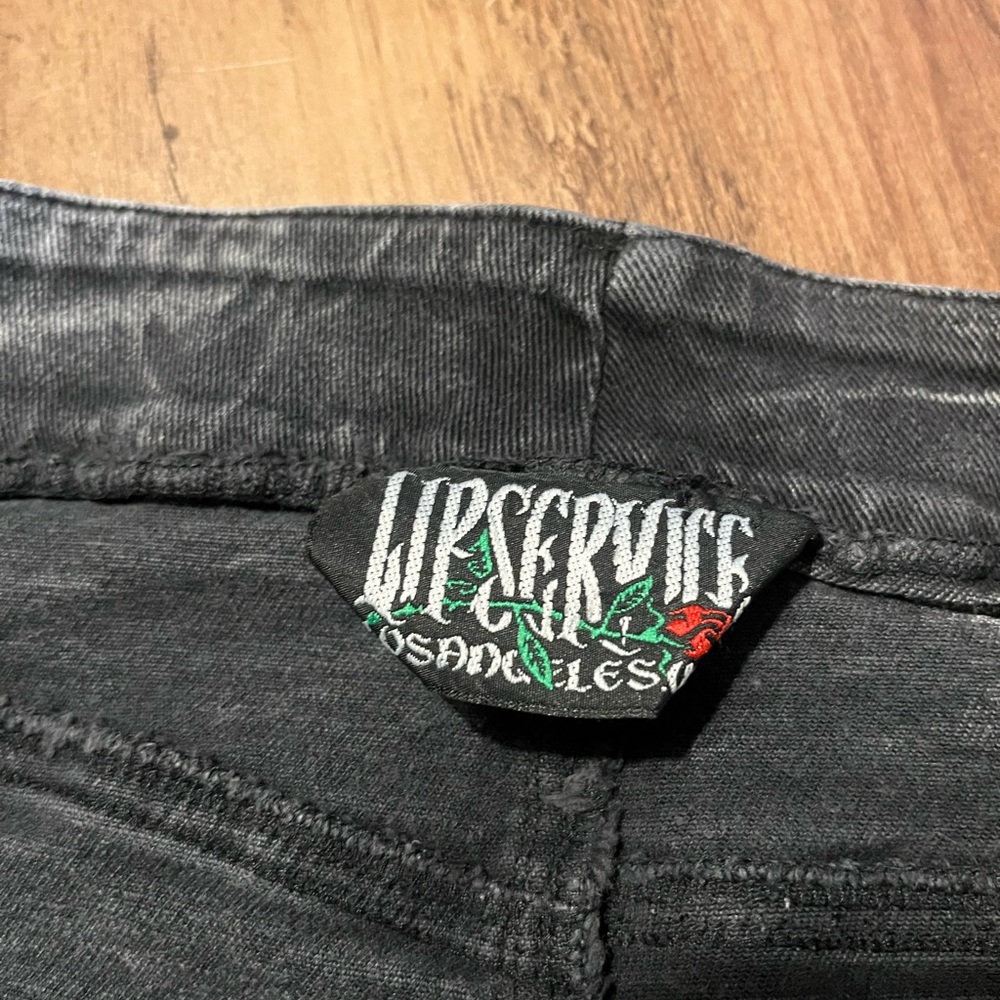 Vintage 90s Y2K Lip Service Grunge Black Acid Wash Denim Mini Skirt Size 20 2X - Picture 2 of 5